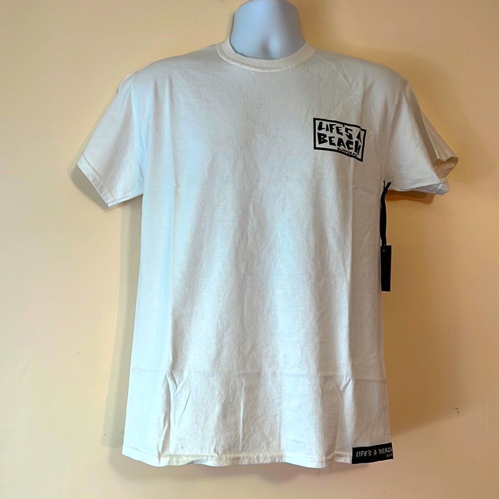 Life’s a Beach White Shit Happens T-shirt Sz S